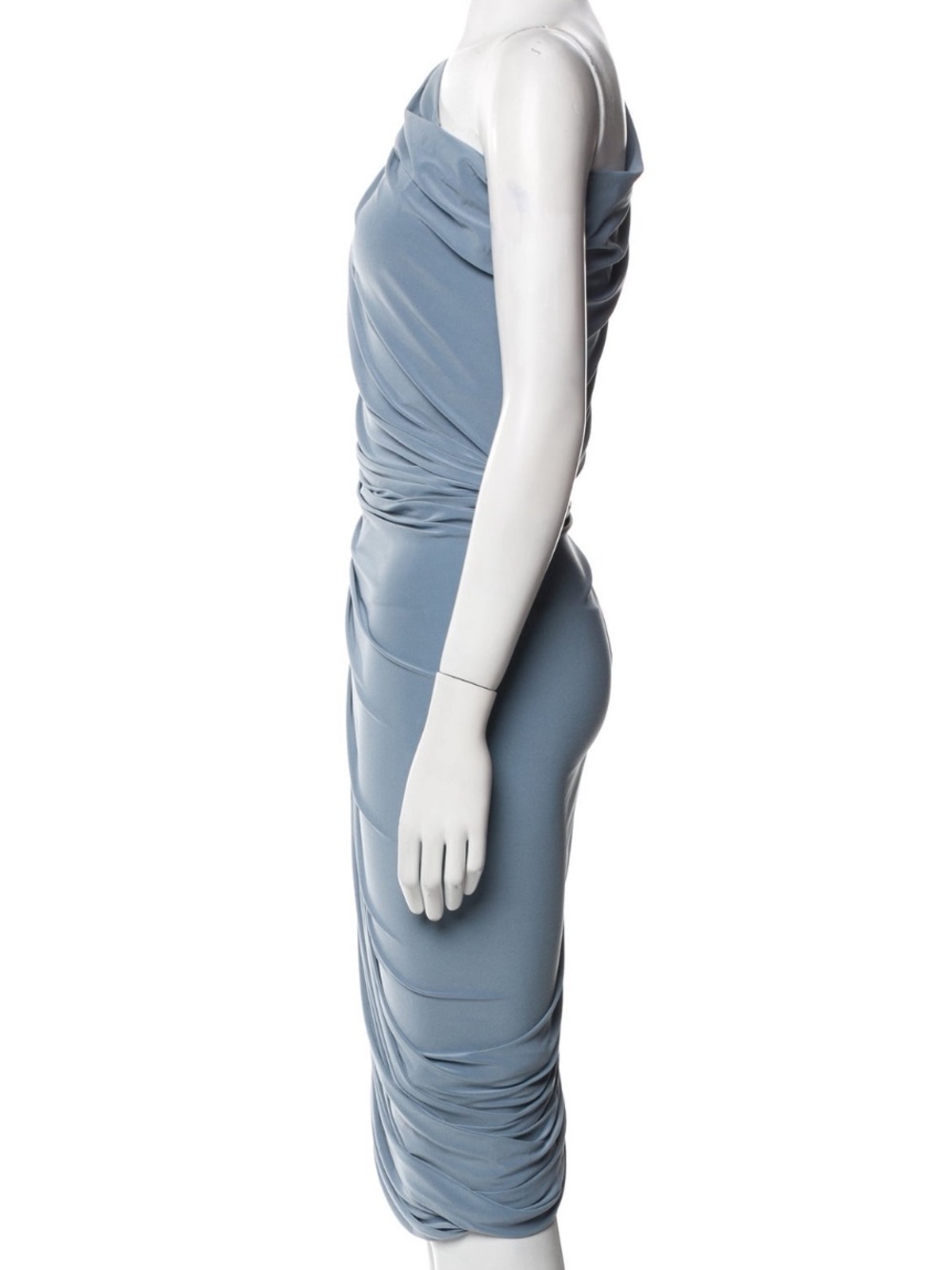 Norma Kamali Diana One Shoulder Dress, $250 Retail, Soft Blue, Size XS - Picture 6 of 9